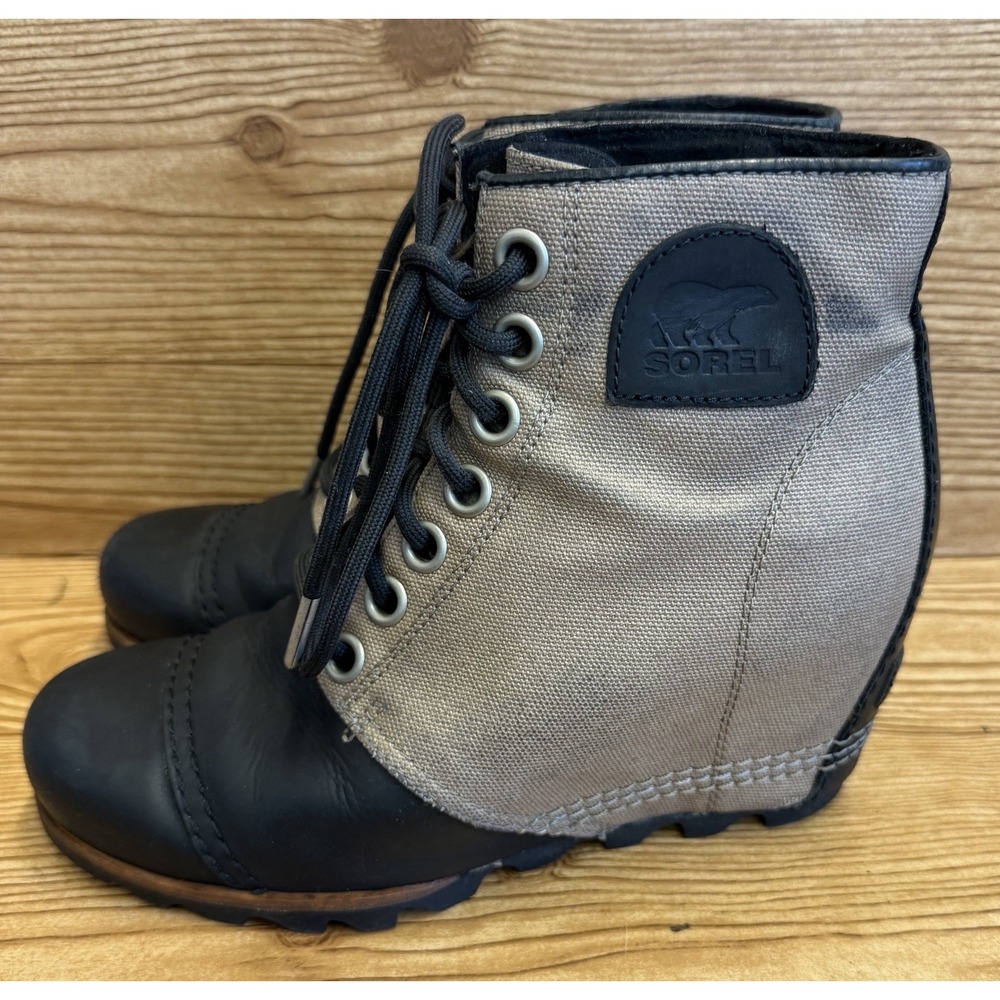 Sorel PDX Wedge Ankle Boots‎ Khaki Tan Black Weatherproof Size 8
